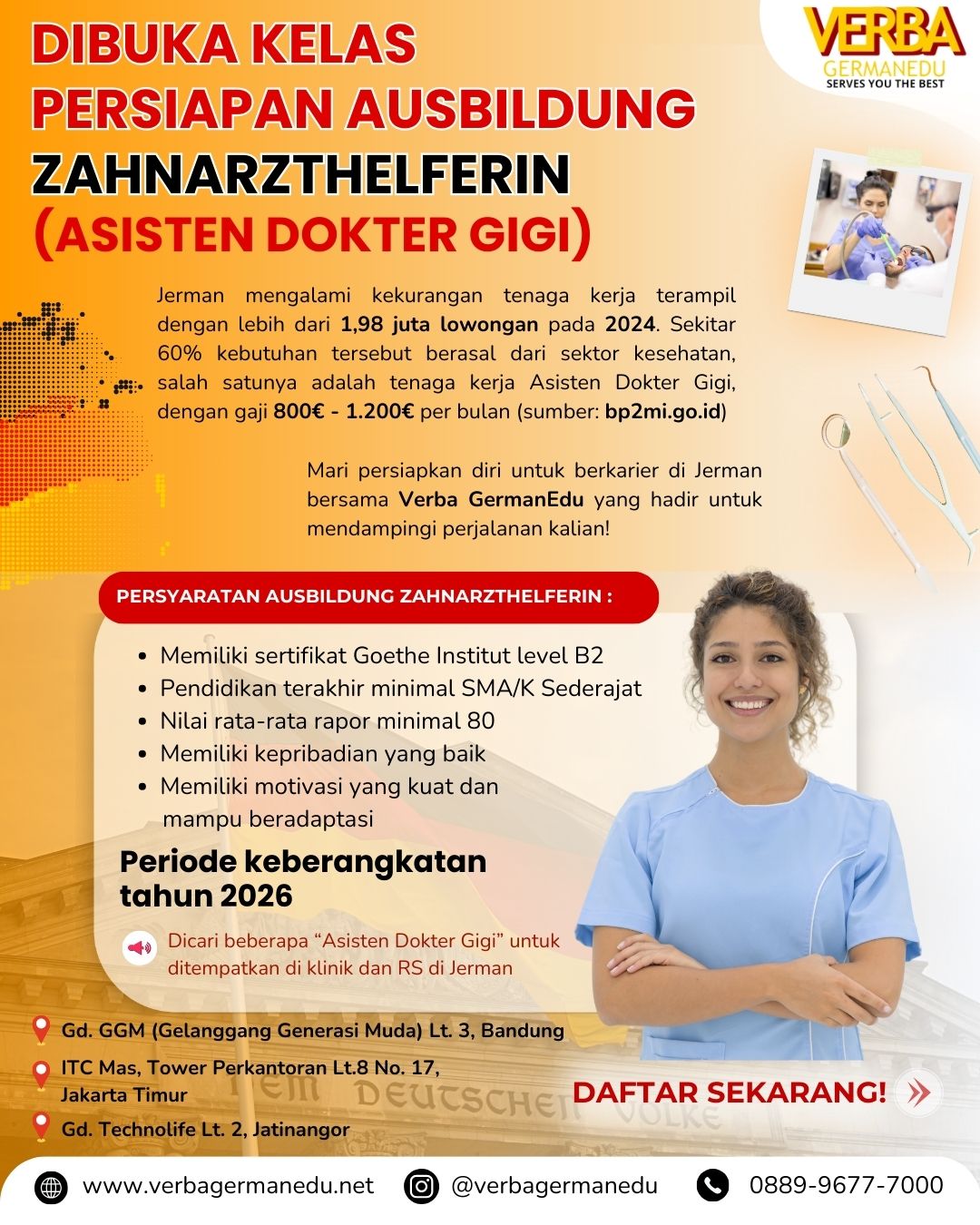 DIBUKA! Kelas persiapan Ausbildung zahnarzthelferin (Asisten Dokter Gigi)